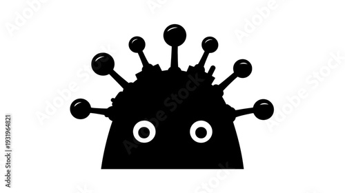 Silhouetted, black, blob-like creature with stem-like appendages topped with spherical bulbs
