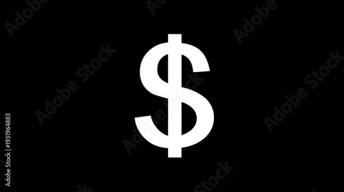 A large, white dollar sign dominates a solid black background. Simple, bold, and easily recognizable