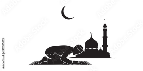 Silhouette of a man Praying at a Mosque Under Clouds