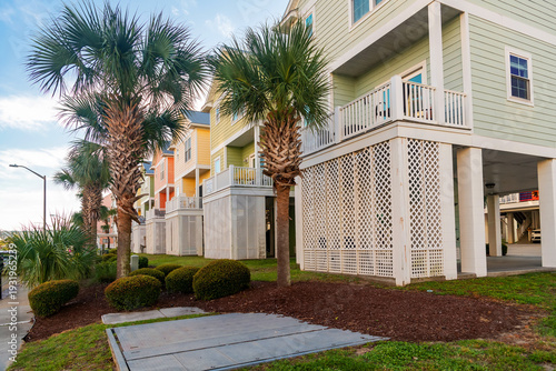 Fotografie Myrtle Beach coastal neighborhood with elevated homes South Carolina United Stat