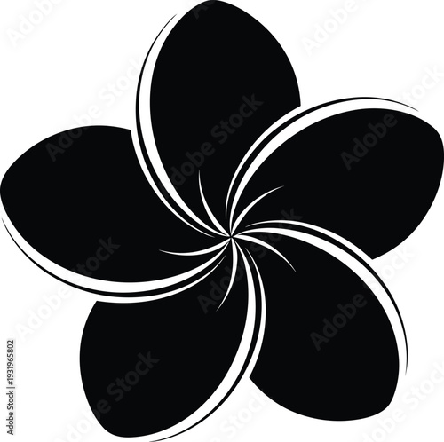 Plumeria flower silhouette vector illustration featuring a minimalist frangipani blossom design with five petals for tropical nature summer spa and wedding floral decorations