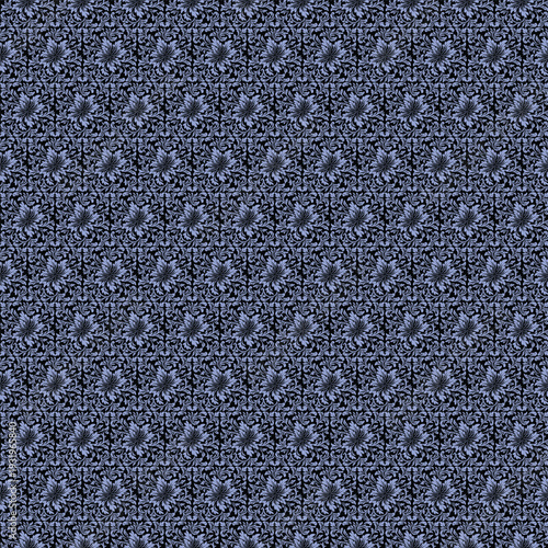 Seamless pattern of gray floral motifs on transparent background
