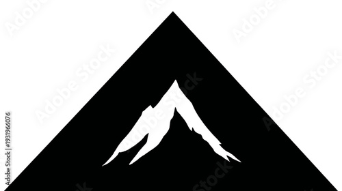 A simple, black-outlined triangle containing a white mountain graphic. A minimalist design