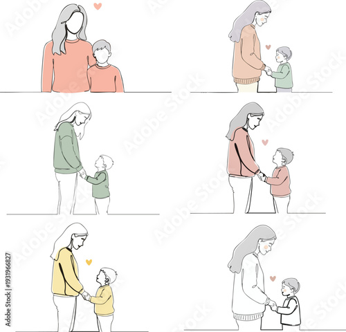 Web Mother and Child Vector Mega Bundle - Minimalist Line Art and Silhouette Collection of Mom Embracing, Nursing, Playing, and Holding Baby with Pastel Accents