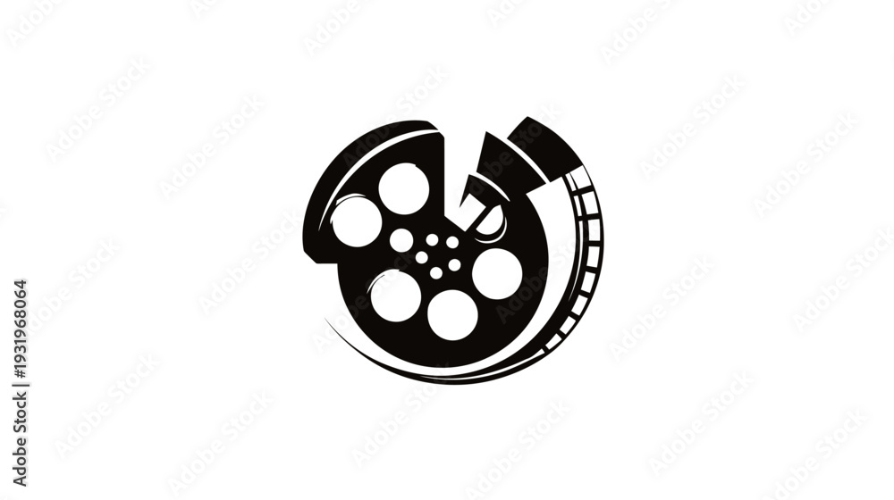 Fototapeta premium A black and white film reel icon. It has a modern design and a sleek, minimalist appearance