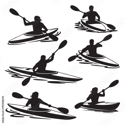 Kayaking and Canoeing Athlete Silhouette Set – Paddle Water Sport Vector Collection
