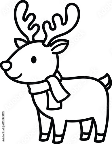 Reindeer coloring page for kids with antlers and scarf