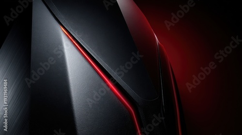 Sleek automotive design with striking red illumination against a dark, textured background