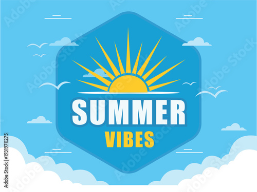 Summer vibes design with sun and clouds, perfect for holiday greetings and promotions