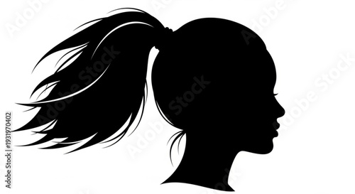 Silhouette of young woman with flowing ponytail hair