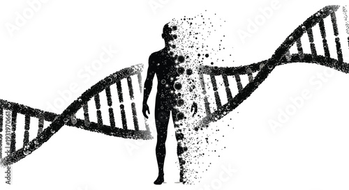 Human form emerging from dna structure a digital art silhouette