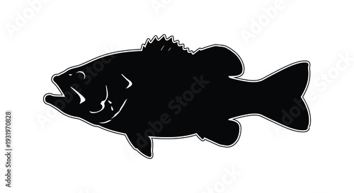 Black largemouth bass illustration with a distinct dramatic silhouette high quality