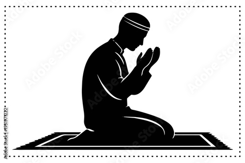 Muslim Man in Dua Silhouette – Minimalist Islamic Prayer Vector Illustration