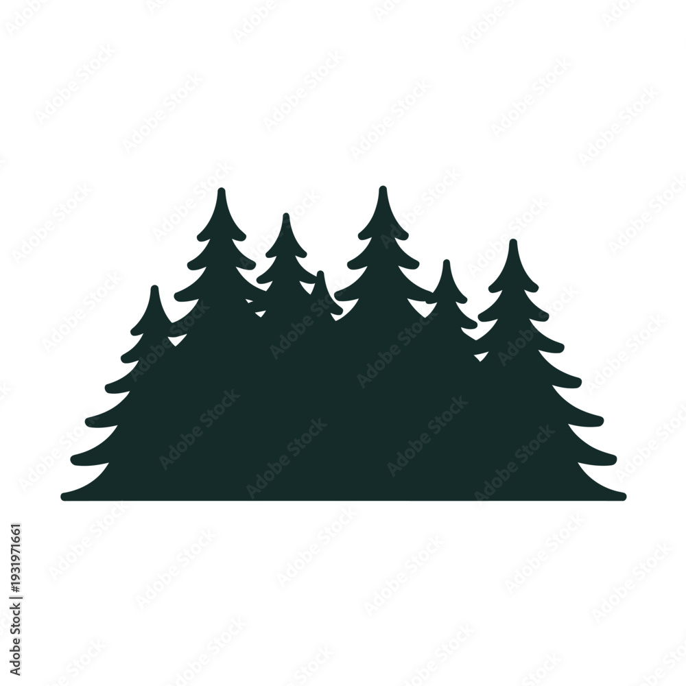 Obraz premium Pine trees forest silhouette vector, outdoor nature landscape illustration