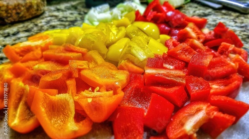 Vibrant assortment of sliced colorful bell peppers ready for culinary preparation