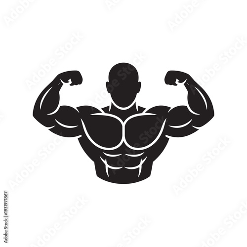 Muscular bodybuilder flexing arms isolated on white background
