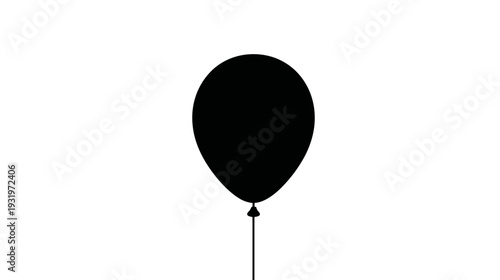 A black balloon silhouette floats in front of a white background, with a thin string attached