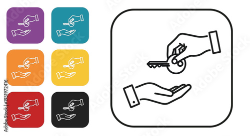Hand passing a key symbolizes property ownership transfer.