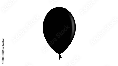 A black, glossy balloon floating against a stark white backdrop, with a string attached