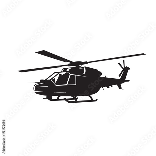 Aggressive black silhouette of combat helicopter flying in air