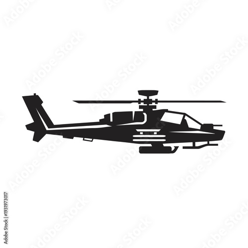 Military attack helicopter silhouette for defense and combat design