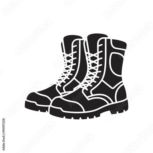 Simple pair of military boots, black and white combat boots illustration