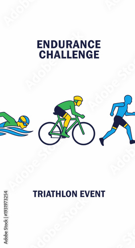 Depicting an Endurance Competition Involving Swimming, Cycling, and Running, Representing Athletic