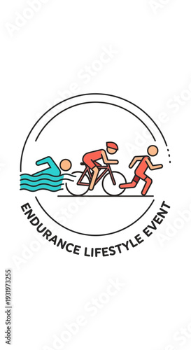 Depicting an Endurance Lifestyle Event Symbolizing Swimming, Cycling, and Running Competition