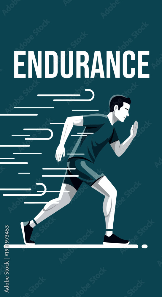 Fototapeta premium Depicting Physical Endurance: A Dynamic Runner in Motion Against a Teal Backdrop Design