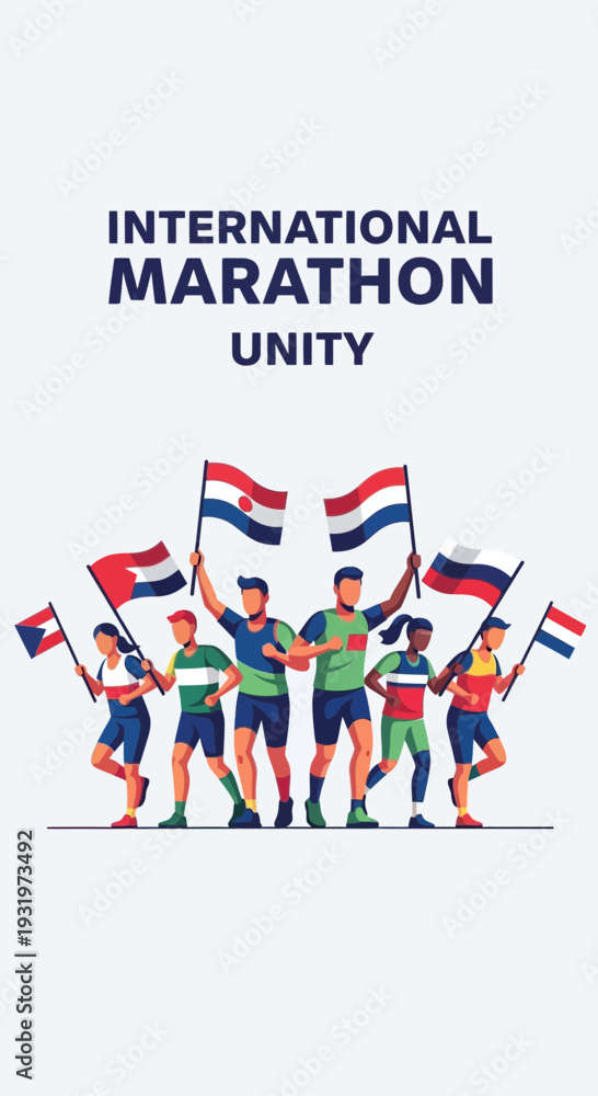Obraz premium Depicting Global Marathon Runners Celebrating Unity And International Fraternity In Graphic Style