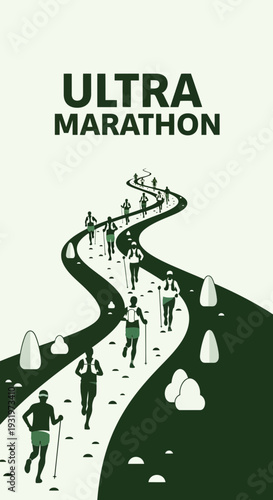 Depicting Endurance: An Ultra Marathon Journey with Silhouetted Runners On Winding Paths