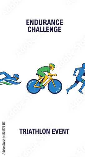 Depicting Endurance Challenge Triathlon Event with Swimmers Cyclist and Runner Competition