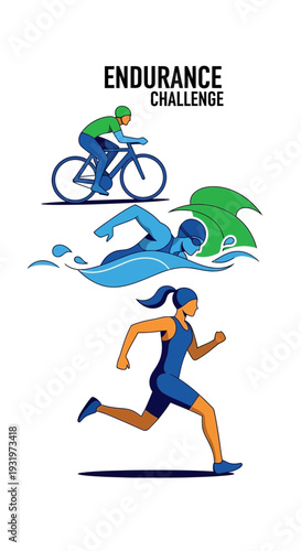 Depicting Endurance Challenge: Triathlon Athletes Exercising in Cycling Swimming and Running