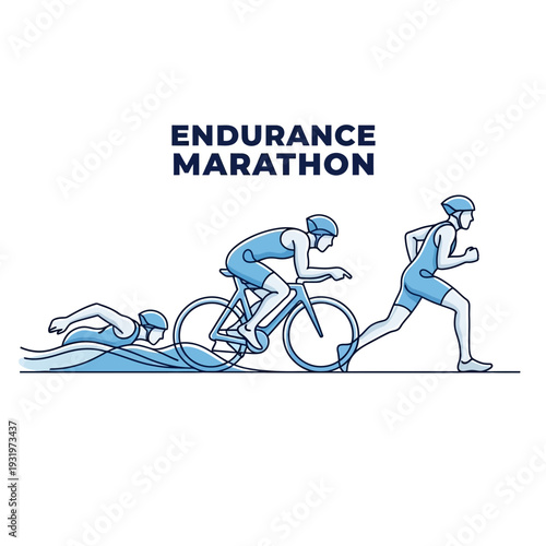 Depicting Endurance Marathon Athletes Swimming, Cycling, and Running in a Continuous Sport Action