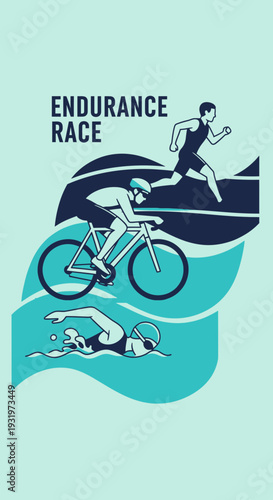 Depicting Endurance Race: A Dynamic Triathlon Illustration Showcasing Sport and Athleticism