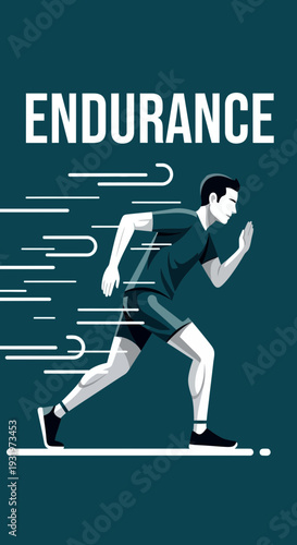 Depicting Physical Endurance: A Dynamic Runner in Motion Against a Teal Backdrop Design