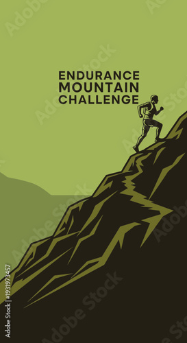 Depicting Endurance Mountain Challenge: A Runner Ascending Rocky Terrain in a Minimalist Style