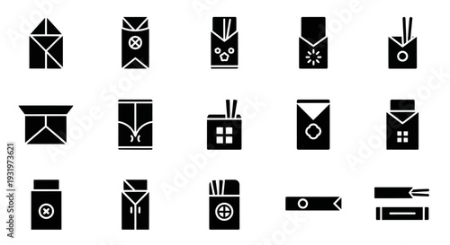 Collection of black and white icons representing various envelopes and mail-related items displayed on a clean background from a straightforward viewpoint