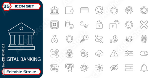 Digital and Online Banking UI Icons for NeoBank Fintech Dashboard  Editable Stroke EPS Vector