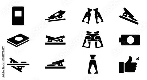 Collection of photography equipment and accessories displayed neatly in a grid pattern from a direct overhead viewpoint