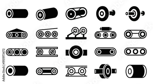 Collection of Various Industrial Gears and Mechanical Parts Icons Set