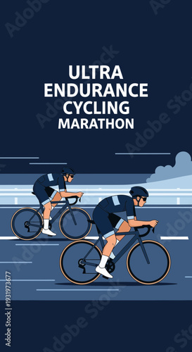 Depicting Ultra Endurance Cycling Marathon With Athletes Racing On Asphalt Road, Dynamic Motion