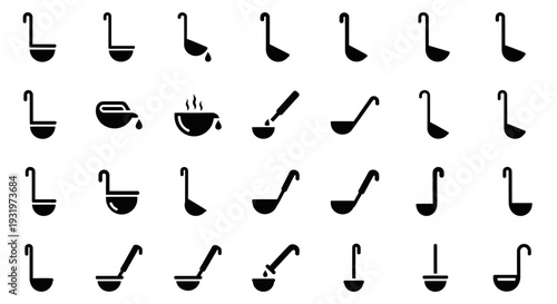 Collection of various kitchen utensils and cooking vessels displayed on a clean white background from a straightforward viewpoint