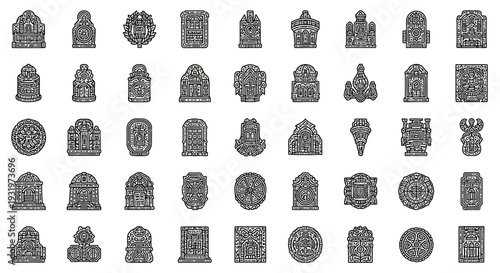 Collection of various monument illustrations from different cultures and historical periods displayed together