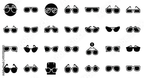 Collection of various eyewear styles and designs displayed in a grid layout