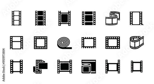 Collection of Film Strip Icons Representing Cinema and Photography in a Grid Layout
