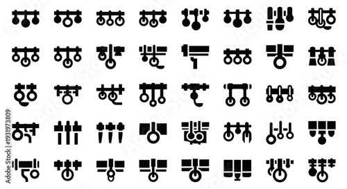 Various black icons representing different actions and objects arranged in a grid pattern on a clean background