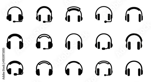 Collection of Headphones in Various Styles and Orientations Displayed