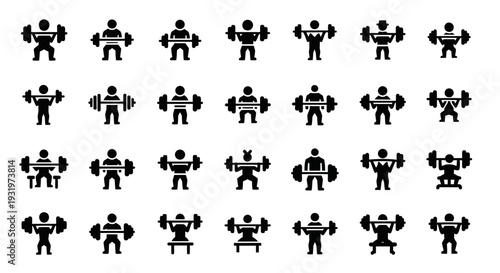 Collection of weightlifters in various poses illustrated in a grid pattern