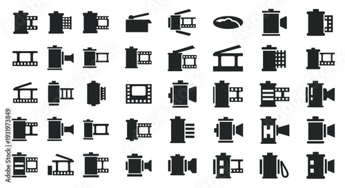 Collection of camera and photography equipment icons displayed in a grid layout